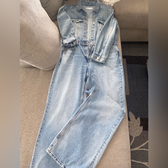 ZARA Medium Wash Denim Jumpsuit - Size XL - NEW - Picture 3 of 13